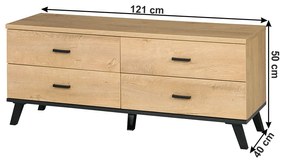 TV măsuţă, stejar lefkas/negru, SIRAN TYP 7