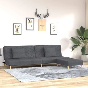 3081808 vidaXL Canapea pat cu 2 locuri, cu 2 perne&taburet, gri închis, textil