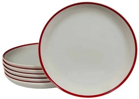 Set 6 farfurii desert, Alb Pur cu Linie Rosu la Margine, 20 cm