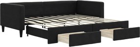 vidaXL Pat de zi cu extensie și sertare, negru, 90x190cm, textil