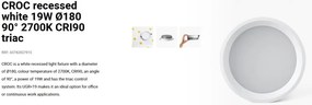 Spot LED incastrabil recessed white 19W 18cm 90 grade 2700K CRI90 triac