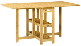 HOMCOM Masă Pliabilă, Masă de Dining, două laturi pliabile, două rafturi, picioare reglabile, bambus, 149,5 x 80 x 73,5 cm | Aosom Romania