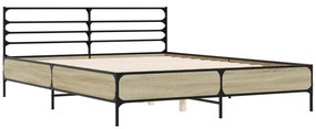 3280053 vidaXL Cadru de pat, stejar sonoma, 160x200cm, lemn prelucrat și metal
