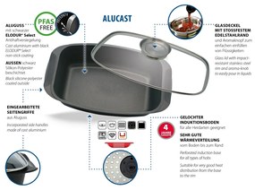 Elo 84932 Tavă de copt cu capac din sticlă șimâner cu aromă Alucast 40 x 22 cm