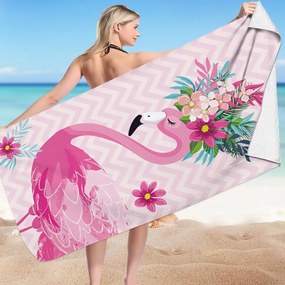 Prosop de plaja FLAMINGO CU FLORI 70 x 150 cm colorat