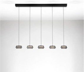 Lustra cu 5 pendule LED, Metal, Negru, Sticla, JAILYN