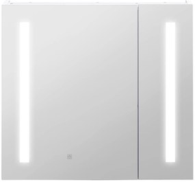 kleankin Oglindă de perete cu LED-uri pentru baie, 2 uși și 3 niveluri, 70 x 15 x 65 cm, alb | Aosom Romania