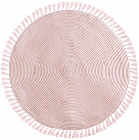 Covor decorativ rotund Lurex, Ø 90 cm cu franjuri, culoare roz