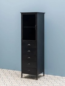 Dulap din metal si sticla, cu 5 sertare, aspect vintage, Draw