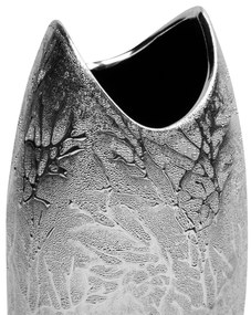 Vaza decorativa argintie cu design ramuri in relief, forma unica. 25 cm.