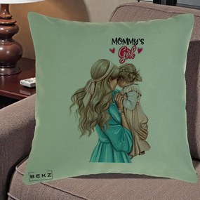 Cadou pentru Mama - Perna Personalizata Mommy's Girl Mama si Fetita, 40x40 cm, Verde, Husa Detasabila, Perna Inclusa, BEKZ®
