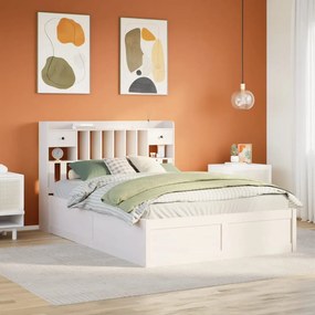 vidaXL Cadru de pat fără saltea, alb, 140x190 cm, lemn masiv de pin