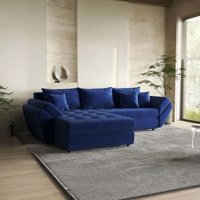 Colțar extensibil dumonde cu ladă de depozitare si sezut confortabil din spuma high-density, Loana Royal Blue 270x185 cm