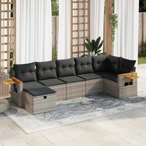 vidaXL Set canapele de grădină, 7 piese, cu perne, gri, poliratan