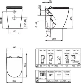 Set vas WC suspendat Ideal Standard I.life O cu capac softclose alb si bideu