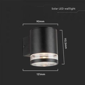 LED lampă solară de perete exterior 1W 3,7V 3000K IP54 negru