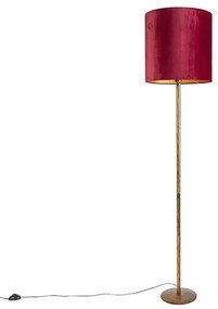 Lampă de podea vintage aurie cu abajur roșu 40 cm - Simplo