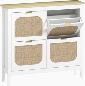 HOMCOM Zapatero Estrecho con 4 Puertas de Ratán Estantes Ajustables para 20 Pares de Zapatos 105x24x95,5 cm Alb | Aosom Romania