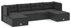3187151 vidaXL Set mobilier de grădină cu perne, 6 piese, negru, poliratan