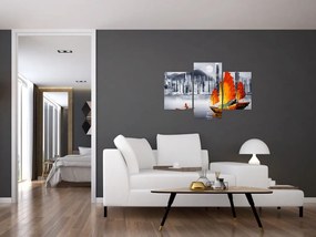 Tablou - Victoria Harbour, Hong Kong, pictură în ulei alb- negru (90x60 cm)