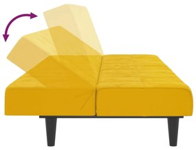 Canapea extensibila cu 2 locuri, galben, catifea Galben, Fara suport de picioare