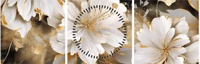 Tablou - Flori în aur (cu ceas) (90x30 cm)