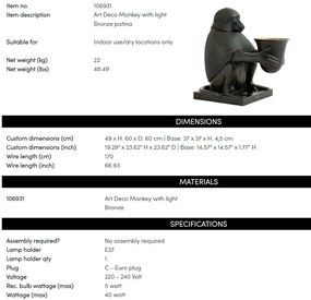 Lampa de masa LUX, statueta decorativa din bronz, Art Deco Monkey 106931 HZ
