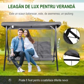 Outsunny Balansoar cu 3 scaune din material textil cu perne si acoperis reglabil gri 200 x 115 x 168 cm | Aosom Romania