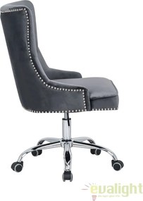 Scaun de birou elegant Victorian, catifea gri argintiu