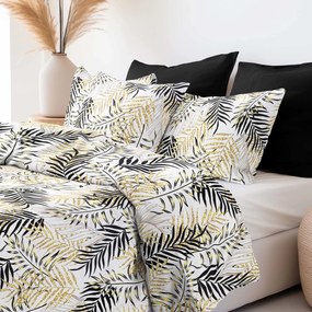Goldea lenjerie de pat din bumbac satinat deluxe - frunze de palmier galbene și negre 140 x 200 și 50 x 70 cm