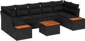 vidaXL Set de canapele pentru grădină cu pernă 8 pcs Negru Rattan poli