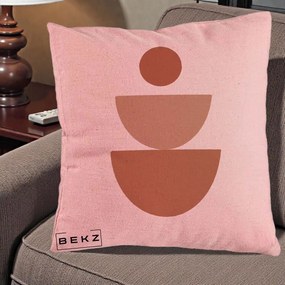 Perna Decorativa Geometric Boho Semicerc Stivuit, 40x40 cm, Roz, Husa Detasabila, Perna Inclusa, BEKZ®