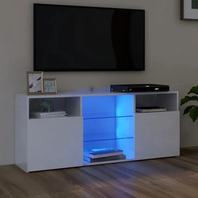 804307 vidaXL Comodă TV cu lumini LED, alb extralucios, 120x30x50 cm