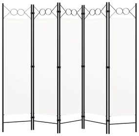 vidaXL Paravan de cameră cu 5 panouri, alb, 200 x 180 cm