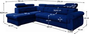 Colţar extensibil, albastru/argintiu, stânga, PRIMUS ROH NEW