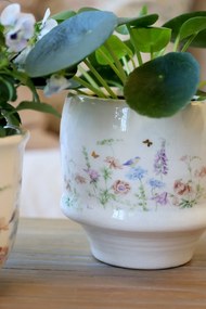 Ghiveci din ceramică crem cu model floral „Papillon”, H14.5/D15 cm