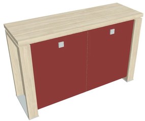 Dulap mic Verno+ 140 x 46 x 90 cm, uși de sticlă, salcâm / roșu