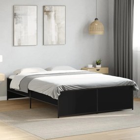 vidaXL Cadru de pat, negru, 140x190 cm, lemn prelucrat și metal