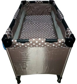 Patut Pliant, Tarc copii Baby Care™ PRO, Pliabil pe 2 Niveluri, plasa tantari,geanta transport inclusa, Maron cu buline