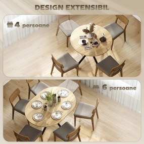 HOMCOM Extendable Dining Table for 4-6, 100-135 cm Industrial Kitchen Table with Butterfly Leaf and X-Shape Base, Round to Oval for Dining Room, Living Room, Natural Wood Finish | Aosom Romania