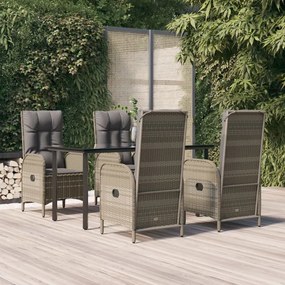 3185201 vidaXL Set mobilier grădină cu perne, 5 piese, negru și gri, poliratan