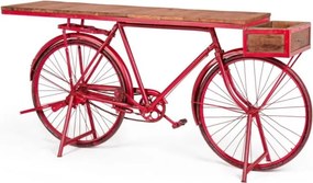 Consolă vintage tip bar din metal roșu antichizat și lemn de mango, „Bycicle"
