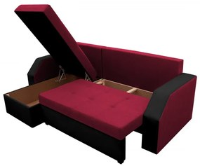 Coltar extensibil Madrid, 226x145x79 cm, 2 lazi depozitare, Reversibil, Rosu/Negru