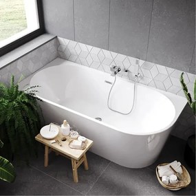 Cada freestanding Rea Sydney 160x75 cm alb lucios cu montaj stanga lipita de perete, BTW