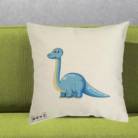 Perna Personalizata Brontosaur Albastru, 40x40 cm, Ecru, Husa Detasabila, Perna Inclusa, BEKZ®