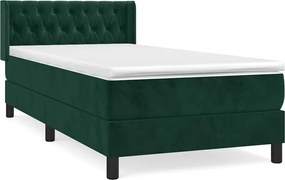 vidaXL Pat box spring cu saltea, verde închis, 90x190 cm, catifea