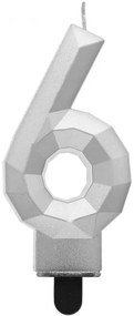 Numere Diamond Metallic Lumânare argintie numărul 6, lumânare de tort
