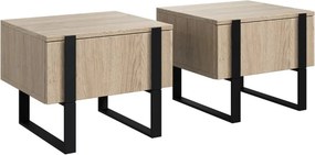 Set 2 măsuțe de noptieră Verica - stejar biscuit / picioare negre