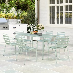 Outsunny Set de grădină - set de luat masa 7 piese cu 1 masă și 6 scaune suprapuse din oțel, verde deschis | Aosom Romania