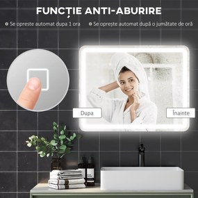 kleankin Oglinda pentru baie cu lumini LED, 70 x 50 cm | Aosom Romania